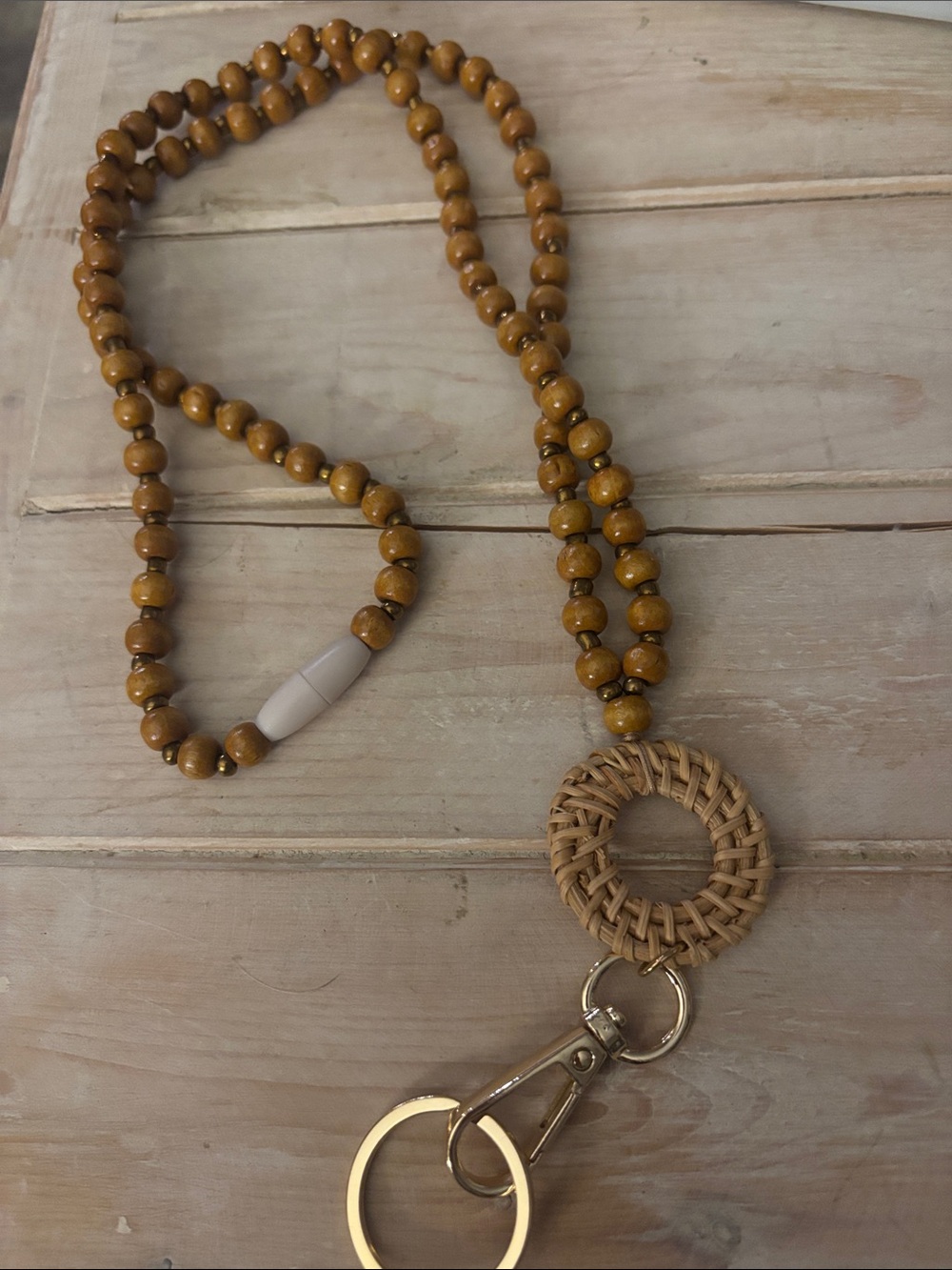 ID Badge Lanyards for Teacher Wood and Polymer Cute Beads set of 2